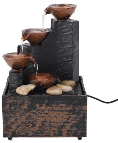 Bewinner Fuente de Mesa, Fuente de Relajación de Mesa de 3 Niveles, Fuentes de Agua Pequeñas USB de Escritorio con Luz LED, Fuente de Meditación con Piedras Irregulares para Sala de Estar