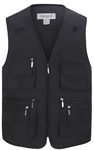 Gihuo Men's Fishing Vest Utility Safari Travel Vest with Pockets Outdoor Work Photo Cargo Fly Summer Vest（Large，Black）