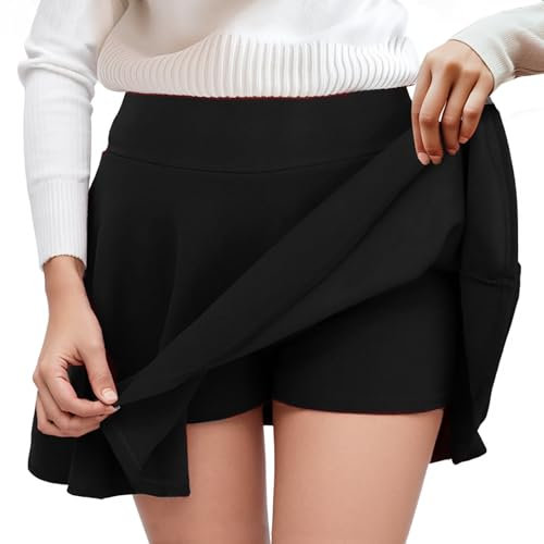 CALIYO Hosenrock Damen, Rock mit Hose Drunter Sommer Basic Mini Skater Rock mit Shorts Dehnbaren Vielseitige Kurzer Mädchen Faltenrock mit Innenfutter