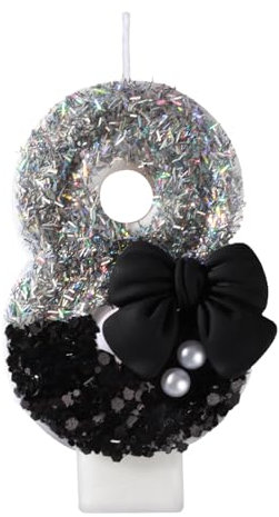 Bougies d'anniversaire de 0 à 9 ans, en forme de chiffres, belles bougies d'anniversaire décorées avec perles et petits nœuds, bougies d'anniversaire pour enfants, pour anniversaire, fête, mariage ou