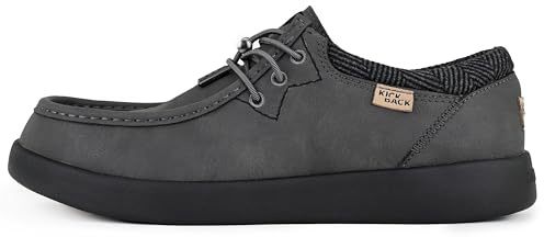 Kickback Haven - Mocassins pour Hommes - Couleur Grey Leather - Chaussures légères et décontractées pour Hommes - Tige en Cuir et Daim Souple - Lacets élastiques Ajustables - Taille EU 41