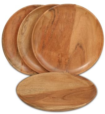 DEVLA Natural Acacia Wooden Charger Plates For Dinner (10x10 inch) Small Round Wood Charger Plates Set of 4 For Kitchen Use, Table Centerpieces | weddings, Parties, Anniversaries, Festival Gifts