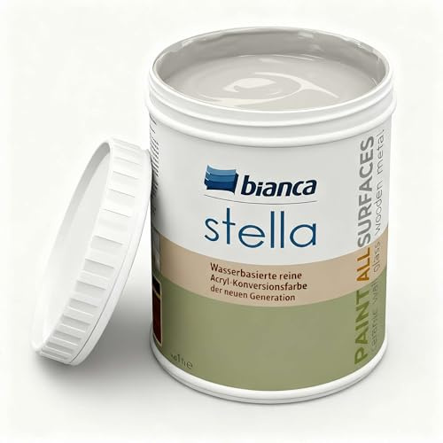 Bianca Stella Premium Möbelfärg utan Slipning för Kök & Badrum, Parisgrå, Glänsande, 1000ml, Vattenbaserad, Akryllack för Alla Ytor, Träfärg, Kakelfärg, Metallfärg för Renovering