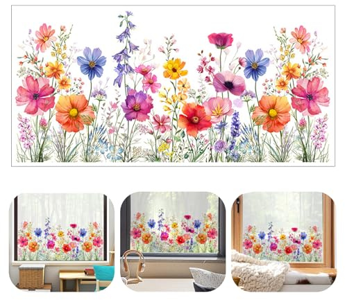 Fönsterklistermärken, vårdekoration vilda blommor fönsterklistermärken, vintage fönsterfilm blommor, blommor gräs fjäril fönsterbilder vår dubbelsidiga glasklistermärken glas dekoration