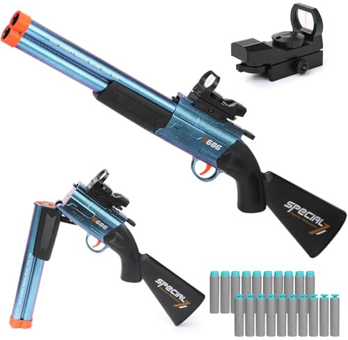 Kufanda Pistole Kinder, Spielzeugpistolen Doppelläufige Eva Schaumstoff Blaster Gun Schrotflinte mit 20 Darts für Kindergeschenke und Erwachsene ab 8 Jahren Mädchen (Blau)