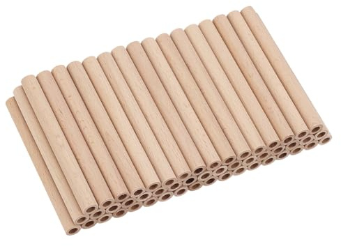 FINGERINSPIRE 50 varillas de madera huecas, varillas de tobillo de madera natural, 10 x 1 cm, color trigo en forma de columna, con agujero de 6 mm de haya cruda para proyectos de artesanía y bricolaje