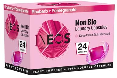 INEOS Non Bio Laundry Washing Capsules, 24 washes, High Performance Stain Remover For Clothes, Plant Powered, Soluble Capsules, For Sensitive Skin, Rhubarb + Pomegranate