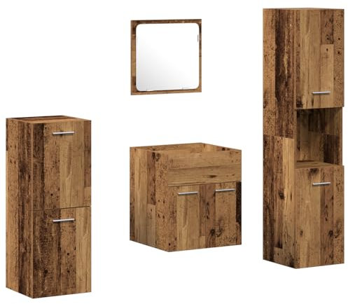 vidaXL Conjunto de Muebles de Baño de 4 Piezas Madera Vieja Madera Recuperada Armario de Fregadero Alto Diseño Rústico Solución de Almacenamiento Montado en la Pared Espejo de Lavabo Colgante para U