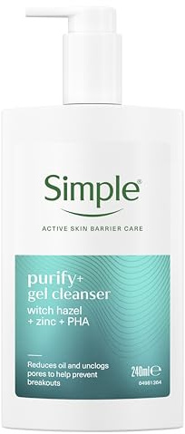 Simple Purify+ Refreshing Gel Cleanser, Witch Hazel & Zinc, 240 ml | For oily, breakout-prone skin, helps cleanse pores and reduce excess oil.