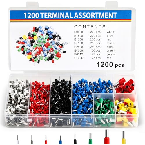 WQDD STANPET 1 200 stycken trådhylsa-set, kabelskor set, 10 mm 2 vattentät isolerade trådhylsor sortiment för trådanslutning, inkl. 0,5 mm² till 10 mm²