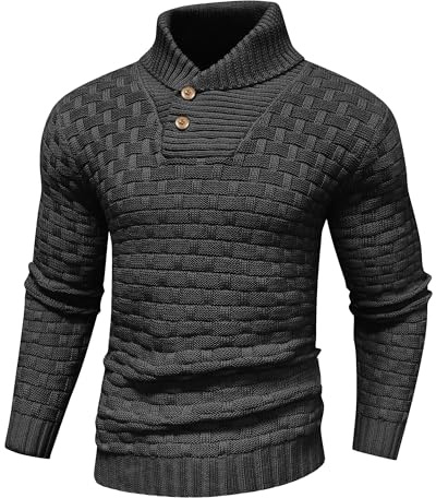 LIAMERHE Pull Homme Hiver Simple Boutonnage Col Ras du Cou Pullover Chaud Casual Sweat Homme Manche Longue Hauts Mode Automne Pull Tricoté Pullover Top Haut Noir M