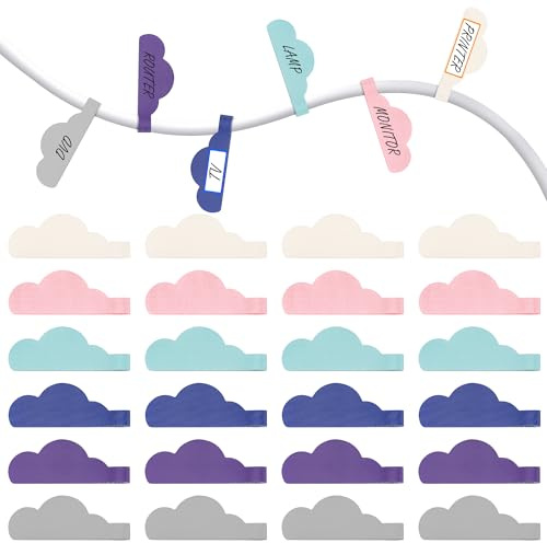 Nearockle Wiederverwendbar Klettverschluss Wolkenförmiges Kabelbeschriftung, Kabelmarkierung Kabeletiketten, Kabel Markierungen für Kabel Organizer Kabelmanagement Schreibtisch (Mehrfarbige, 24 Stück)
