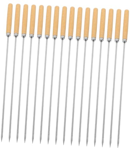 VALICLUD 50 piezas Brochetas Barbacoa Acero Inoxidable Mango Madera Antideslizante Pinchos Planos y Redondos para Carne Verduras Seguro y Versátil