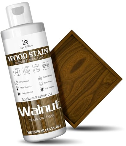 Walnut Wood Stain, 250ml Water Based Wood Stain, Matte Wooden Dye Fast Curing for Indoor and Outdoor Wooden Furniture, Doors, Window, Wardrobe, Paneling, Cabinets Low Odor Non-Toxic & Long Lasting