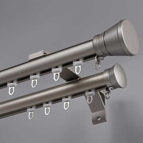 Double Curtain Track, Wall Mounted Bay Window Pole Rod, Complete Kit with Brackets & Rings, Silent Aluminum Alloy Rail for Living Room & Bedroom (Dark Gray, 2.5m (8.2ft))