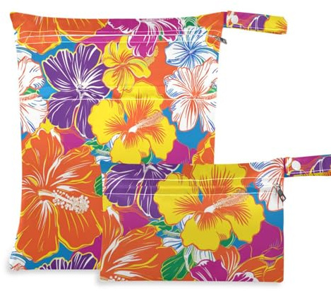 KLL Borsa bagnata lavabile per pannolini, confezione da 2 pezzi essenziali da viaggio per volare con manici per viaggi, bagno (multicolore floreale hawaiano)