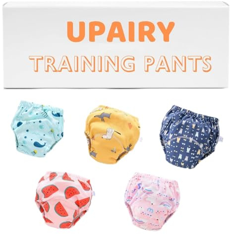 Upairy Potty Training Pants | Boys & Girls | 5 Pack | Washable & Reusable | Super Absorbent | Leakproof | | Baby Potty Training Underwear (L)
