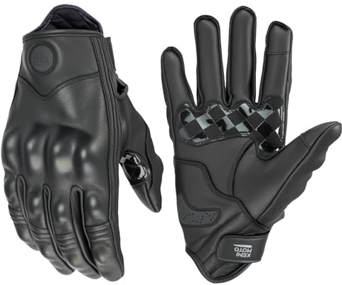 KEMIMOTO Guanti Moto Uomo, Guanti Moto in Pelle Touchscreen con Paranocche Rigido, Ideali per Motocross, Scooter, Ciclomotori, Quad, ATV