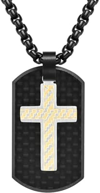 Rostfritt Stål Kolfiber Kors Halsband Män Kvinnor - Kolfiber Hundtag Bicolor Svart/Silver Svart/Guld, Hypoallergen Kristna Sieraden