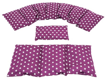 3 er Set WEIZEN 1200 gr. 80 x 18 cm 8 Kammer + 3 Kammer + kleines Körnerkissen STERNE, PUNKTE, UNI u.s.w. Wärmekissen XXL Nackenkissen Mikrowelle (Lila, Sterne)