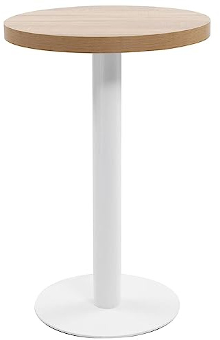 Pyvara Bistrobord ljusbrun MDF 50 cm rund, stålram, 2 personer, modernt köksbord, litet matbord för matsal och vardagsrum