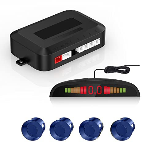 CoCar Auto Rückfahrwarner Einparkhilfe 4 Sensoren Einparkassistent Einparksystem PDC + LED Anzeigen + Akustische Warnung - Blau