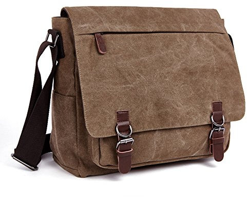 LOSMILE Umhängetasche Herren Schultertasche 16 Zoll Kuriertasche Canvas Laptop Tasche Messenger Bag für Arbeit und Schule. (Kaffee)