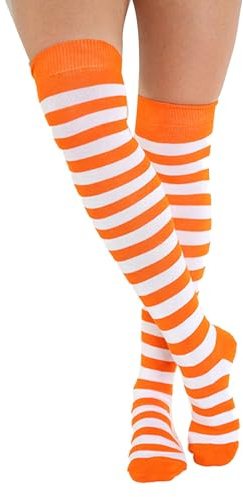 Crazy Chick, Calze lunghe da donna a righe sopra il ginocchio, colori assortiti, taglia 37-39, Arancione e bianco., Etichettalia unica