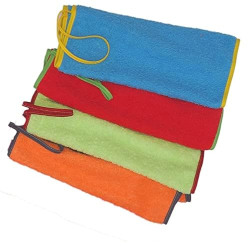 Ti TIN | Lot de 4 Serviette de bain pour Enfant et Bébé, 29x50 cm | Sortie de bain Transportable, Douce, Confortable et Absorbante - 90% coton, 10% polyester - Tissu Éponge - Bleu et Orange - 340g/m²
