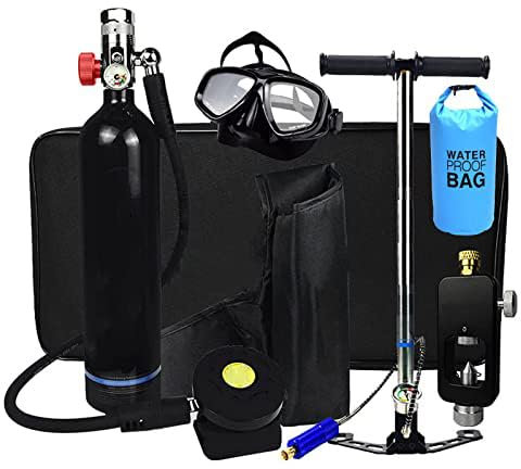 XSGDMN Cilindro de Buceo Equipo de Buceo, Mini Tanque de oxígeno para Buceo con Equipo de Buceo 1L, Accesorios para Botellas de Buceo de con Capacidad de 15-20 Minutos con diseño Recargable (Negro)