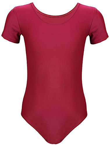 Aquarti Mädchen Gymnastikanzug Kurzarm Ballett Trikot, Farbe: Burgund, Größe: 152