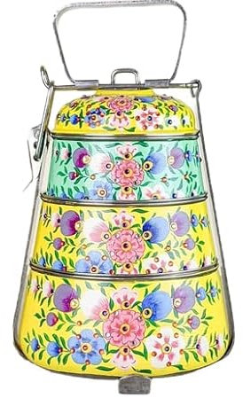 Craft with love - Superbe boîte à déjeuner Tiffin à 3 étages en acier inoxydable peinte à la main - Couleur : jaune
