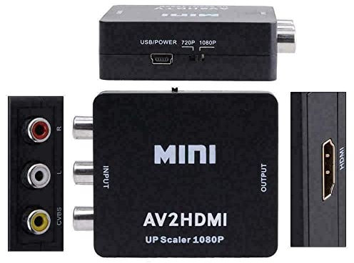 Multibao RCA to HDMI Adapter, AV to HDMI Converter, Supports PAL/NTSC 1080P Mini RCA Composite CVBS Video Audio Converter with USB Power Cable for PC Laptop Xbox PS4 PS3 TV STB VHS VCR Camera DVD