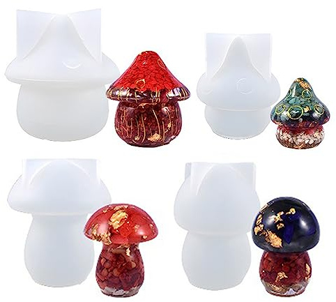 Bustlwor 4 stycken svamp epoxihartsformer, söta svampar silikonformar epoxiharts, svamp epoxiharts formar smyckeslåda, för gör-det-själv smyckeskrin godisglas, svampdekoration