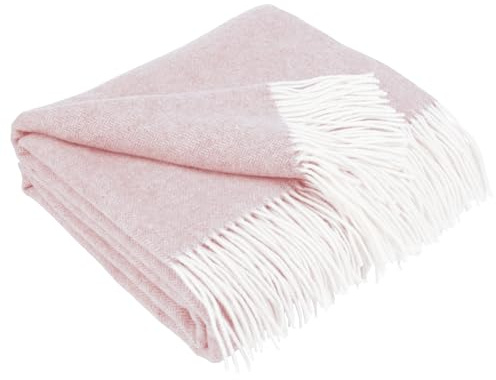 LYHome Manta Cachemira con Merino - Plaid para Cama Sofa, Colcha Sofá, Cubre de Lana de Oveja Pura para Natural Verano y Invierno, Mantas Decorativas (140 x 200 cm | Rosa Pálido con Blanco Espiga)