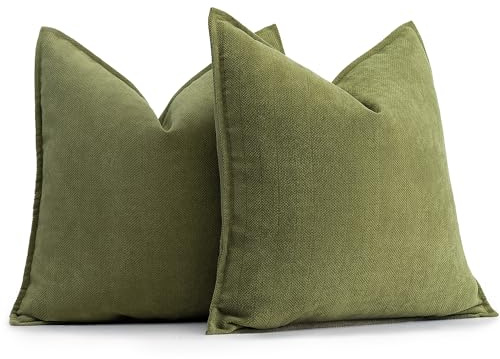 ZWJD Funda Cojin 45x45 Verde Oliva Juego de 2 Fundas Cojines de Chenilla Cojines Sofa Decorativas para con Diseño Elegante, Cojines Decorativos Suaves y Lujosos para decoración de sofá, Cama y hogar