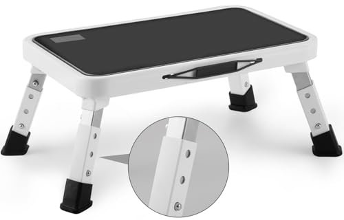 HBTower Taburete Plegable,Taburete, Escalera Plegable,Taburete de Altura Regulable con Plataforma Antideslizante,Escalera de Mano para Cocina y Hogar.Blanco