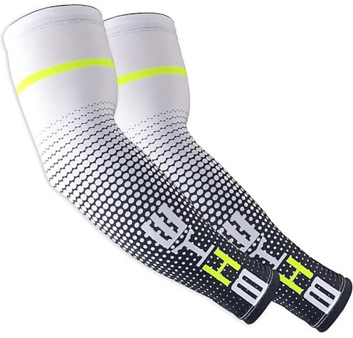 iColofun Manguitos de compresión de brazos para ciclismo, hombre compresión deportiva Manguitos para el brazo humedad transpirable protección UV enfriamiento o calentador cubrezapatos antideslizante,