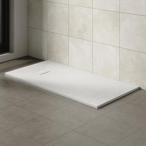 Aquariss SMC Rectangular 1700 x 900 mm Anti Slip Shower Base Tray White | Slate Effect Shower Tray, Slimline, Bathroom Wet Room Shower Cubicle Base, for Walk In Shower Door, Durable
