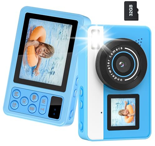 MOREXIMI 10 fot digitalkamera, vattentät, 4K videokamera för snorkling, jul, födelsedagspresenter, pool, småbarn, digital actionkamera med 32 GB kort (blå)