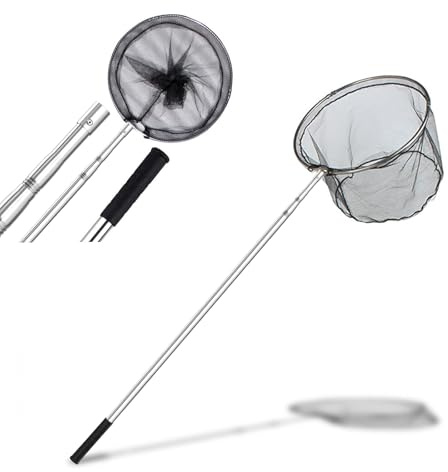 Fishing Kescher Angeln,Unterfangskescher Angelkescher 155cm Edelstahl,3 Sektionen Teleskop - Langlebiges Nylongeflecht,mit Faltbare Fischernetz,für Erwachsene Kinder,Teich,See
