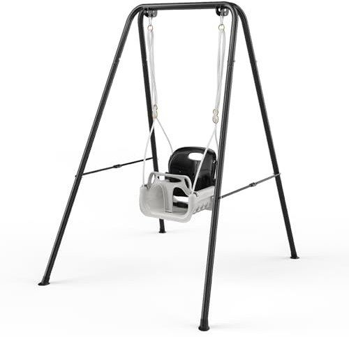 Columpio para Bebé 4 En 1, el Columpio para niños con un Soporte de Metal, el cinturón de Seguridad, Sentado para Interiores y al Aire Libre, fácil de Montar y almacenar (Negro)