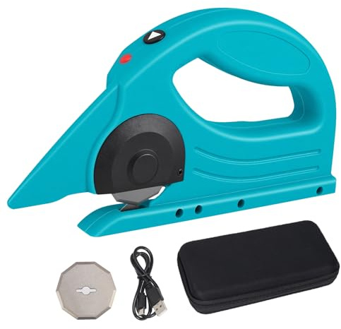 Electric Scissors, Cordless Fabric Scissor with 2 Cutting Blades, 5V 2.0Ah Battery, Safety Lock Rechargeable Rotary Cutter for Cutting Cardboard, Leather, Carpet, Fabric, Felt, Includes Storage Box