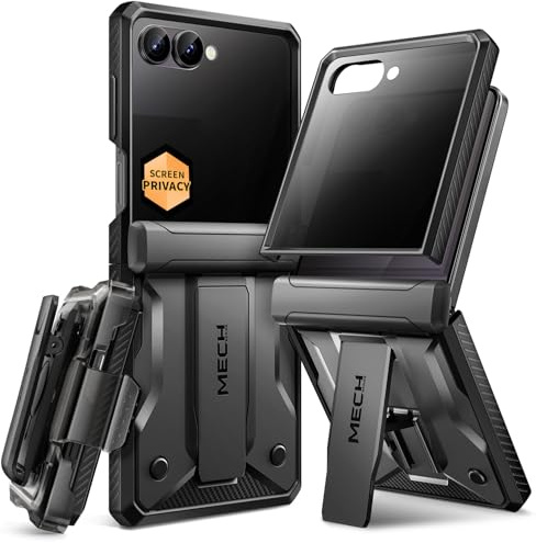 TONGATE for Z Flip 7 Case with Privacy Screen Protector, [Stand & Belt-Clip] [Hinge Protection] [Anti-Slip], Full-Body Military Grade Protective Phone Case for Samsung Galaxy Z Flip 7 5g 2025, Black