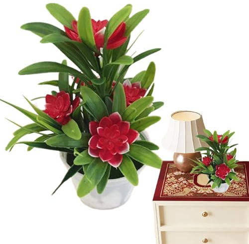 Genérico Plantas En Maceta Artificiales,Plantas Artificiales con Follaje En Maceta | Flores Realistas Decorativas para Mesa, Baño, Cocina, Salón y Estantería