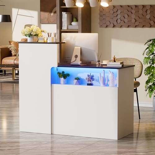 Bancone Reception Ufficio Banco Reception con LED Luce e Cassetto & Armadio Bancone Vendita con cassetto per tastiera Bancon Recep-tion Centro Estetico Banchi di Reception Mobili per re-ception Bianco