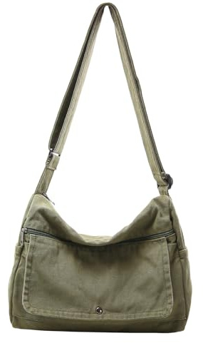 PRAGARI Canvas Messenger Bag for Women Hobo Crossbody Shoulder Bag Vintage Satchel Tote Handbag with Multiple Pockets