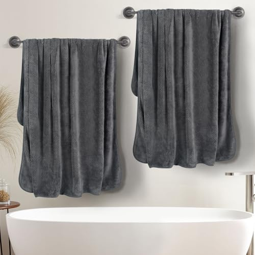 KinHwa Badetuch Groß 100x200cm XXL 2er Set，Microfaser Schnelltrocknendes Super saugfähig Saugstark Weich Und Flauschig Duschtuch Mit AufhäNgeschlaufe，Dunkelgrau Strandtuch