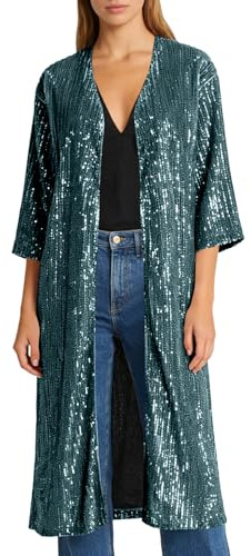 Blazer Lentejuelas Mujer Chaqueta Dorada Mujer Brillo Cárdigan Manga Larga Fiesta Ropa Camisa Otoño 2#Verde Oscuro M