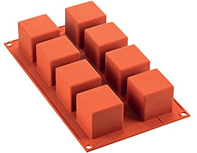 silikomart | SF104 Moule en Silicone pour monoportions CUBI, antiadhésif, 8 cubes, paquet de 1 Moule à gâteau, 50 x 50 mm, h 50 mm, Made in Italy, Rouge Brique